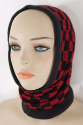Women Scarf Turtle Neck Warmer Head Cover Outdoor Face Mask Sport Red Checkered